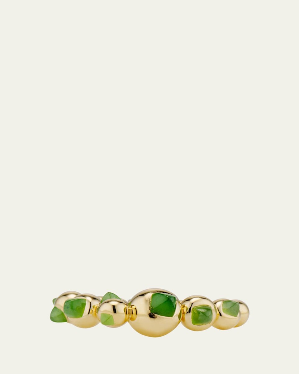 18K Yellow Gold Mini Sugarloaf Ring with Green Jade, Size